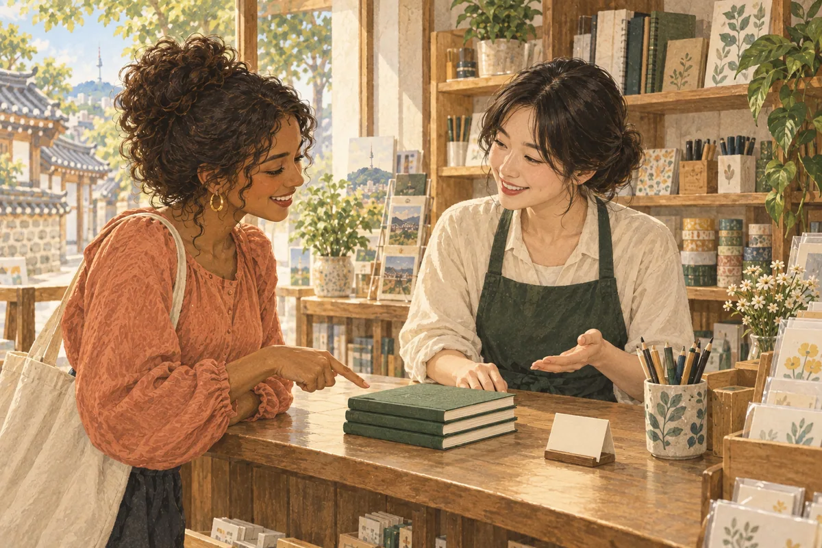 Asking for notebooks in a Korean shop ยท ๊ฐ๊ฒ์์ ๊ณต์ฑ
์ ์์ฒญํ๋ ์ฅ๋ฉด